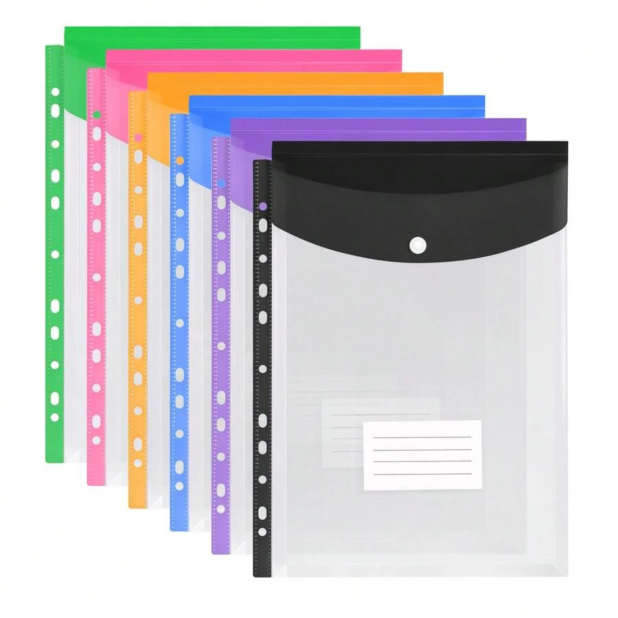 Eagle 6pcs Loose-Leaf Binder With Pockets, 11-Hole Dividers, Compatible With 2/3/4 Ring Binders, Transparent Label Storage Organizer, Suitable For School, Home, Office Use - TYZP068 - View 1