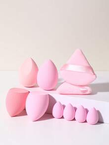 10 Pcs Makeup Sponge And Powder Puff Set, 4 Large Beauty Sponges, 4 Small Beauty Sponges And 2 Large Triangle Powder Puffs. Different Shapes Meet Diverse Makeup Needs. Lightweight And Portable, Perfect For Daily Makeup And Outdoor Touch Ups. - Multicolor - View 6