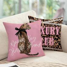 2pcs/Set Leopard Print Pink Decorative Pillow Covers, Inspirational Cheetah Pattern, "Dream Big, Work Hard" Text Print, 45x45cm Single-Sided Printed Cushion Covers, Suitable For Porch Outdoor Home Decor, Modern Sweet Cool Style, Girls Room Sofa Pillow Covers, Pillow Inserts Not Included - Multicolor - View 2