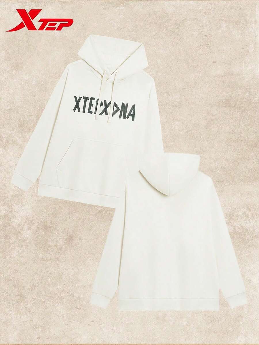 Áo nỉ có mũ XTEP | Áo khoác ngoài dáng vừa mùa thu mới unisex phong cách tối giản, áo lớp trong bằng cotton màu trắng - Bông Trắng - Xem 1