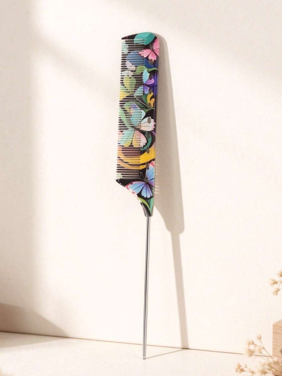 Sisir Ekor Pin Logam Motif Kupu-kupu Warna-warni, Sisir Ekor Tikus Presisi untuk Membagi Rambut, Sisir Penata Rambut Anti-Statis untuk Mengepang dan Menyorot, Hadiah Natal untuk Penata Rambut Wanita, Salon, dan Penata Rambut Rumahan - MultiWarna - View 1