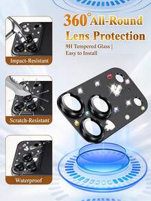 1pc New Upgraded Lens Protector, Colorful Gem Design, Restores Original Appearance, Suitable For IPhone 18 Pro/Pro Max, High Definition Anti-Glare Full Coverage Protection, Ultra-Thin Matte Aluminum Alloy Base With Tempered Glass, Scratch-Resistant Easy Installation, Fashion Lens Protection Accessory - Black - View 5