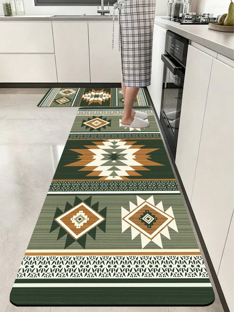 1pc Exotic Geometric Style Kitchen Rug, 3.5mm Cuttable, Cushioned Anti-Fatigue Absorbent Non-Slip, Suitable For Kitchen, Bathroom, Hallway, Living Room, Bathroom Mat, Outdoor Garden Decor, Door Mat - View 1