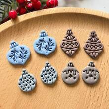 Bộ khuôn cắt đất sét polymer trang trí Giáng Sinh đa chi tiết, cành thông, hình thoi vintage, chấm bi vui nhộn, họa tiết tuyết kem, dùng làm khuyên tai đất sét mềm DIY, làm trang sức, mặt dây chuyền móc khóa thủ công, phù hợp cho thủ công resin, in 3D, cắt sắc nét, dụng cụ thủ công tái sử dụng - Đa yếu tố - Xem 2