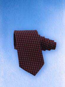 1pc Luxury Fine Grid White Dot Tie, 7.5cm Width, Smooth Business Formal Tie For Men, Suitable For Office, Banquet, Wedding, Versatile - Burgundy - View 3