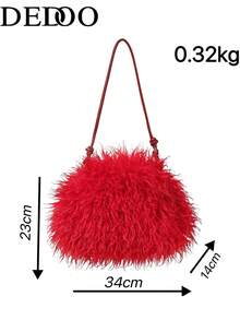 Dedoo Women's Cloud Clutch Bag, Solid Color, Long Curly Faux Fur, Magnetic Closure, Portable, Avant-Garde Y2K Style, Suitable For Party, Date, Autumn/Winter - Red - View 7