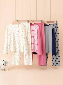 3 Sets Girls Long Sleeve Long Pants Pajama Set, Casual Loungewear Set - Multicolor - View 2