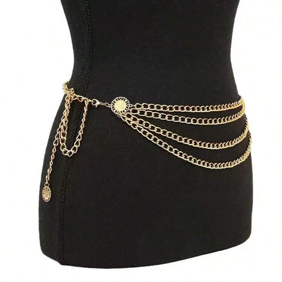 Alloy Multi-Layer Exaggerated Queen Head Waist Chain - Gold - View 1