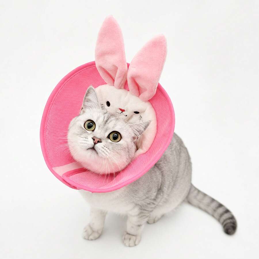 Rabbit Shaped Cat Elizabeth Collar, Soft Mesh Breathable Anti-Licking Anti-Biting Collar, Post-Surgery Sterilization Pet Shame Collar, Cat Collar - Multicolor - View 1
