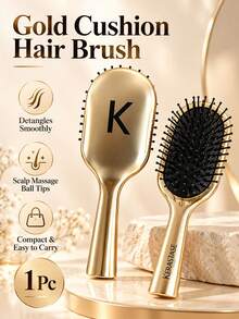 Kérastase Gold-Rimmed Air Cushion Massage Hairbrush, Anti-Static Soft Ball Bristle Detangling Comb 1pc, Reduces Split Ends, Scalp Relaxing Styling Tool, Suitable For Wet And Dry Hair - Gold - View 1