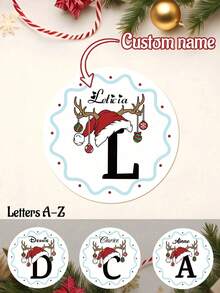Personalized Christmas Stickers, Custom Name Label Stickers, Holiday Gift Packaging Stickers, Round Christmas Letter Pattern Labels, Custom Party Decoration Stickers, Envelope Seals, Stocking Stuffers, Christmas Party Favors, Holiday Gift Accessories - Multicolor - View 9