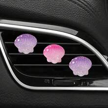 2pcs Summer Fresh Iridescent Gradient Shell Car Air Vent Decor, Suitable For Women's Car Interior Accessories, Holiday Gift Choice, Fragrance-Free - For Decoration Only - A - View 5
