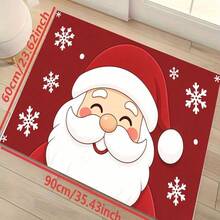 1pc New Christmas Best Seller - Daily Decoration - Holiday Decoration - Christmas - Red Background Santa Claus & Snowflake Doormat, Suitable For Living Room, Bedroom, Indoor - Machine Washable - Flannel Material, Soft Texture, Skin-Friendly, No Pilling, Easy Care, Odorless - Perfect For Home Decor, Room Decor, Living Room Rug, Bedroom Rug, Bathroom Rug, Kitchen Rug, Area Rug, Hotel Decor - Area Rug, All Season Use - Multicolor - View 5