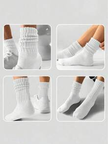 1/5/10 Pairs Minimalist Casual White Soft Long Socks, Comfortable Skin-Friendly, Fluffy Texture, Long Sports Socks, Suitable For All Seasons - Multicolor - View 4