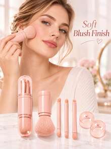 4 In 1 Multifunctional Makeup Brush Set Portable Retractable Cosmetic Brush Kit With Protective Case Soft Synthetic Bristles Foundation Blush Powder Eyeshadow Brush Face Makeup Tools Travel Beauty Accessories For Women Girls Daily Makeup Application - Multicolor - View 7