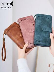 MIYIN Women's RFID Anti-Theft Wallet, Fashionable Vintage Large Capacity Multi-Card Slot Credit Card Organizer, Multi-Function Zipper Wallet With Wrist Strap, Hollow Design, Snap Closure, Double Fold Long Wallet, Business Casual, Suitable For Daily Outings, Shopping, Business Commuting - Multicolor - View 11