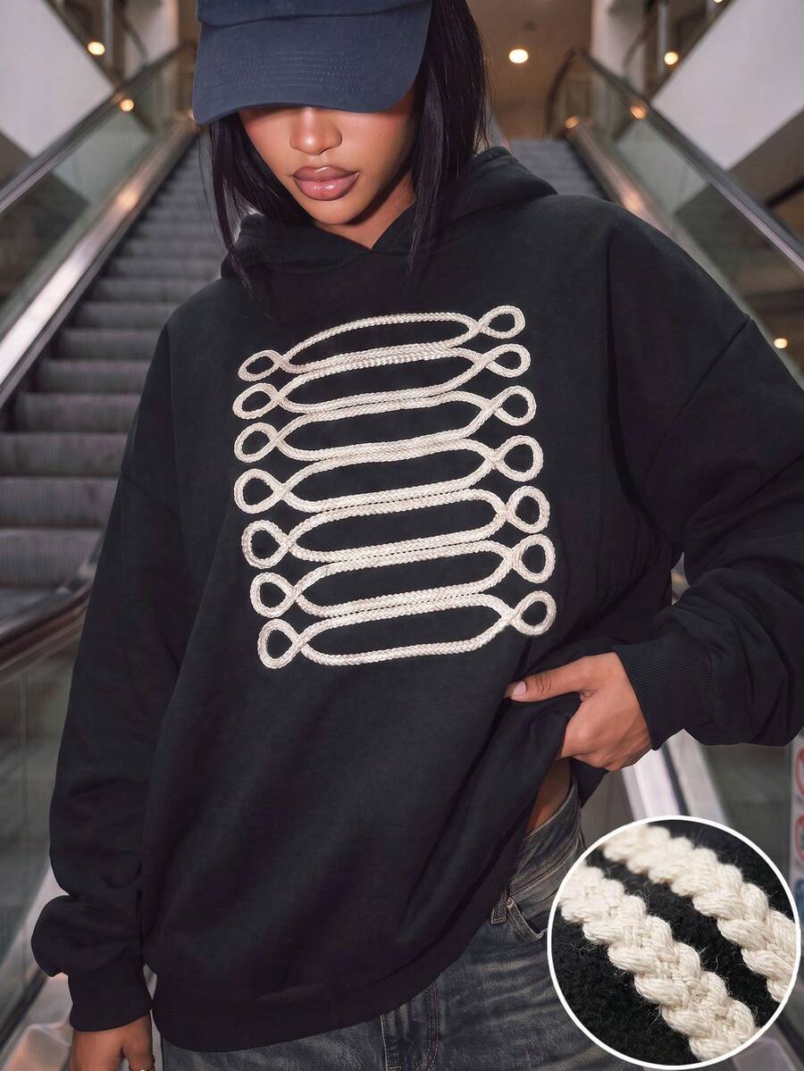 Women's Casual Fleece Napoleon Decor Loose Hooded Sweatshirt, Autumn/Winter Daily Wear, Napoleon Style, Hussar Style, Autumn/Winter Clothing, Winter/Autumn Outfit, Outdoor Wear