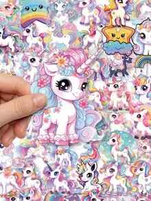56Pcs Rainbow Unicorn Stickers, Pastel Fantasy Multi‑Pattern Magical Unicorn Cloud Star Floral Decals, Waterproof Vinyl Stickers For Water Bottle, Luggage, Journal, Scrapbook DIY Crafts - Multicolor - View 3