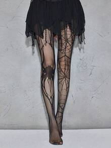1 Pair Spider & Web Fishnet Pantyhose, Halloween - Multicolor - View 4