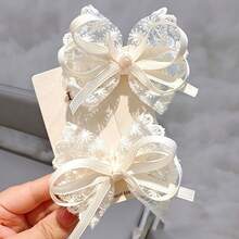 1/2pcs Lace Ribbon Bow Hair Clips, Korean Princess Style Ruffled Side Hair Clips, Handmade Bow Hair Accessories, Daily Date Outfit Atmosphere Hair Clips - Multicolor - View 6