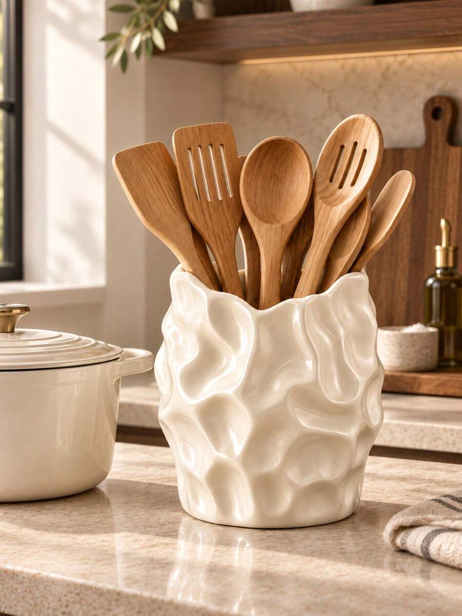 1pc Minimalist Asymmetrical Wrinkled Texture Large Capacity Countertop Storage Rack, Multi-Functional Kitchen Utensil Organizer, Kitchen Countertop Decor - Multicolor - View 1