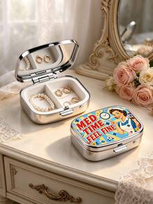 Pill Box, Retro Pop Art Funny Nurse Lady Print Pattern, Mini Medicine Storage Case, For Travel & Daily Pocket Carry, Practical Accessory For Women And Seniors, Gift For Family Friends, Christmas Holiday Present - Multicolor - View 1