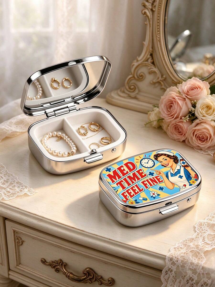 Pill Box, Retro Pop Art Funny Nurse Lady Print Pattern, Mini Medicine Storage Case, For Travel & Daily Pocket Carry, Practical Accessory For Women And Seniors, Gift For Family Friends, Christmas Holiday Present - Multicolor - View 1