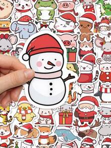 50pcs Christmas Animal Stickers, Christmas Hat Winter Holiday Animal Decals, Waterproof Vinyl Stickers For Water Bottles, Luggage, Journals, Scrapbooks, DIY Crafts - Multicolor - View 1