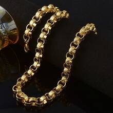 14K鍍金銅厚款1.2cm圓環項鍊，男士日常派對穿搭，個性化風格飾品 - 金黃色 - 查看 2