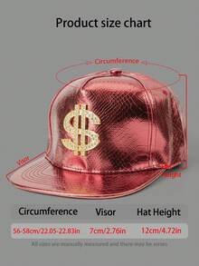 1pc Hip Hop Street Baseball Cap, Solid Color, Faux Leather, Hard Crown, Flat Brim, Adjustable, Unisex, 3D Metal & Rhinestone Decor, Dollar Pattern, Animal Print, Daily, Holiday Party Wear - A - View 2