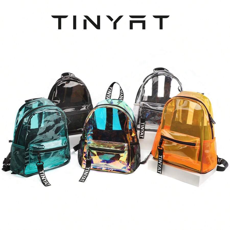 TINYAT Women's & Girls' Large Capacity Transparent PVC Backpack, Clear School Bag, Suitable For Back To School, Concerts, Sports, Outings, Travel And Daily Use