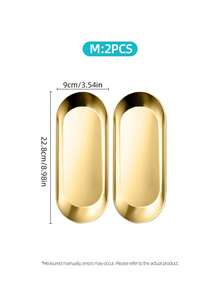2/4Pcs Gold Oval Stainless Steel Plate, Shiny Metal Serving Tray, Stackable Tableware For Dessert Appetizer Jewelry Party Table Decor Picnic BBQ Daily Family Use - Gold - View 10