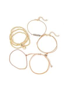 7pcs Bohemian Style Handmade Beaded Seed Bead Bracelets With Round Pendant Heart Beaded Women Bracelet Set - Gold - View 7