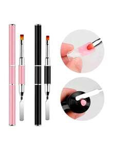 2pcs, ChristmasProfessional Nail Art Brushes – 2-In-1 Multifunctional Precision Brush Set. Features Include French Tip Shaping, Residue Cleanup, And Detailed Painting. Suitable For Both Professional Nail Technicians And DIY Enthusiasts. - Multicolor - View 5