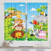 2pcs Cute Cartoon Forest Zoo Animation Curtains, Pocket Rod Installation, Digital Printed Curtains, Polyester Semi-Transparent Material Slightly Thinner, Suitable For Living Room, Bedroom, Kitchen, Study, Dining Room, Entryway, Home Decor - A - View 3