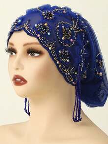 1pc Lace Beaded Muslim Headscarf, Fashion Versatile, High-Quality Handmade, Breathable & Comfortable, Suitable For Various Occasions For Abayas Muslim Women - Multicolor - View 11