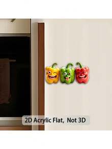 1pc 2D Flat Acrylic Cute Bell Pepper Fridge Magnet - Made Of Acrylic, Featuring Happy, Frowning And Neutral Expression Vegetable Characters, Cartoon Decoration Suitable For Children, Refrigerator And Bulletin Board - Non-Consumable, 2D Flat Design - Multicolor - View 7