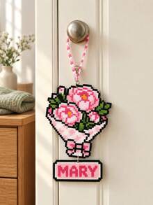 1PC Personalized Custom Name Flower Bouquet Bag Charm, Pink Floral Fuse Bead Pendant ,Cute Backpack Accessory, Gift For Her - Multicolor - View 3