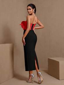 Solid Color Elegant Rhinestone Chain Armor Water Drop Crystal Bandage Dress For Formal Evening Party - Black - View 3