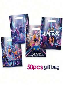 Monopoly 50PCS Cartoon Anime Theme ‌K-Pop Demon Hunters Image Gift Bag Anime Figure Rumi Mira Zoey Image Anime Periphery Festival Candy Bag Suitable For Birthday Party Theme Party Gift Wrapping Bag - Multicolor - View 4