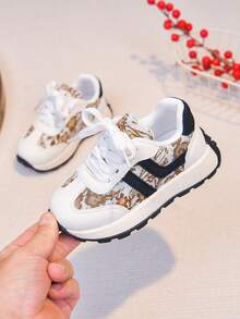 Kids' Retro New Style Shoes, Woven Pattern Colorblock Sneakers, Soft Sole Anti-Slip Casual Chunky Sneakers For Boys And Girls - Beige - View 5