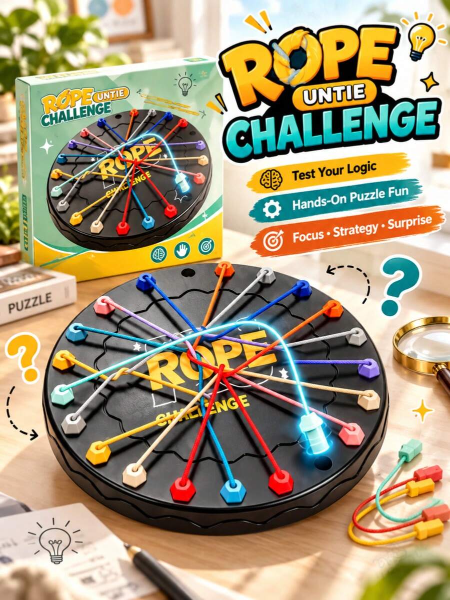 Rope Untie Challenge Puzzle Game, Colorful String Logic Toy, Brain Teaser Fidget Game For Teens & Adults, Family Party Game, Classroom Activity, Office Desk Toy, Birthday Gift, Christmas Gift, Halloween Gift, Back To School - Multicolor - View 1