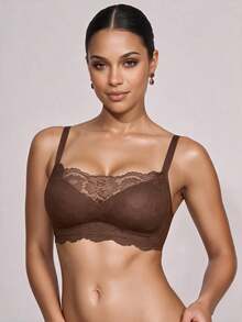Cheekology Wireless Black Lace Bra, Supportive & Comfortable, Thin Sheer Mesh, Sexy & Alluring For Women, Confidence Boost - Coffee Brown - View 1