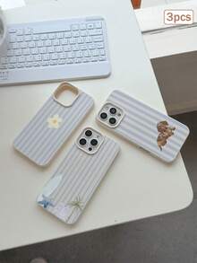 3件組條紋印花 TPU 防震全包覆精準保護殼，適用於 Apple 11/12/13/14/15/16/16 Pro/16 Pro Max/17/17 Pro/17 Pro Max/18 Pro/18 Pro Max - 彩色 - 查看 2