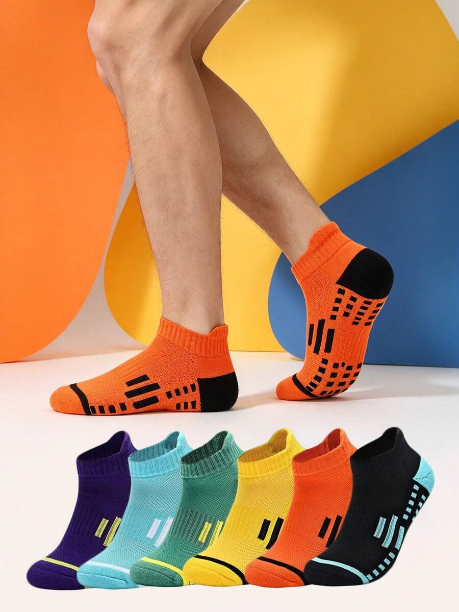1/5/10 Pasang Kaos Kaki Pendek Pria Acak, Kaos Kaki Olahraga Lari Nyaman Berbahan Jala, Pola Kotak di Sol, Anti Selip dan Peredam Guncangan - MultiWarna - View 1