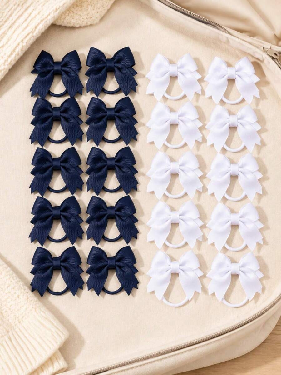 20 chiếc dây buộc tóc nơ dễ thương cho bé gái màu xanh navy và trắng, phù hợp đeo hàng ngày - màu ngẫu nhiên - Nhiều màu - Xem 1