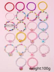 22Pcs Kids Beaded Bracelets Set, Random Color, Girls Daily Wearing, Party Favors, Birthday Gift - Multicolor - View 4