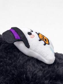 Women's Halloween Cute 3D Ghost & Pumpkin Decor Plush Slippers, Soft Warm Non-Slip Flat Indoor House Shoes - Black - View 11