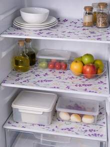 4pcs Refrigerator Mat/Cabinet Shelf Liner (Violet Pattern), Moisture-Proof, Non-Slip, Washable, EVA Material, Suitable For Refrigerator And Kitchen Decoration, Refrigerator Liner, Drawer Mat, Shoe Cabinet Mat, Cabinet Mat, Fruit And Vegetable Fresh-Keeping Mat, Kitchen Accessories/Kitchen Supplies/Home Decor - Lavender Pattern - View 1