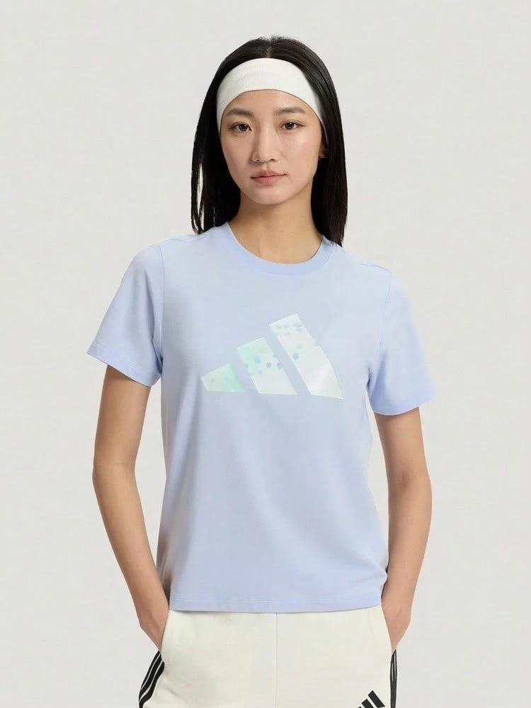 Adidas Women's FAV TEE Short Sleeve Knit Collarless T-Shirt TKS2868 - Blue and White - View 1
